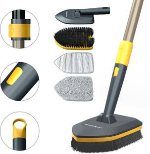 Versatile Bathroom Cleaning Brush with Extendable Handle & Microfiber Pad