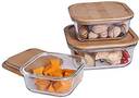 Airtight Glass Food Storage Containers with Bamboo Lids - 3 Piece Set