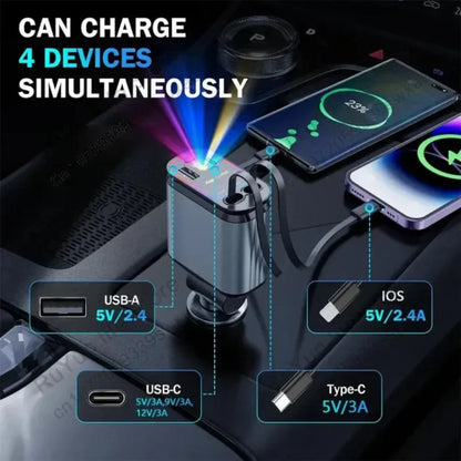SmartDrivePro | 4 in 1 Retractable Car Charger with Starlight Projection