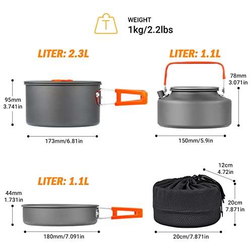 Camping Cookware Set for 2-3 people | compact nesting mess kit for ...