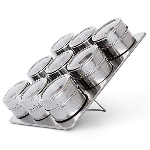 9-Piece Stainless Steel Magnetic Spice Rack for Organized Kitchen