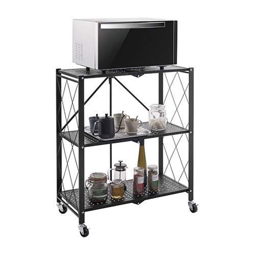 3-Layer Adjustable Kitchen Microwave Rack on Wheels for Versatile Storage