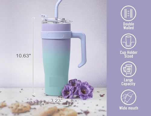 Insulated Stainless Steel Tumbler with Straw & Handle for Easy Hydration