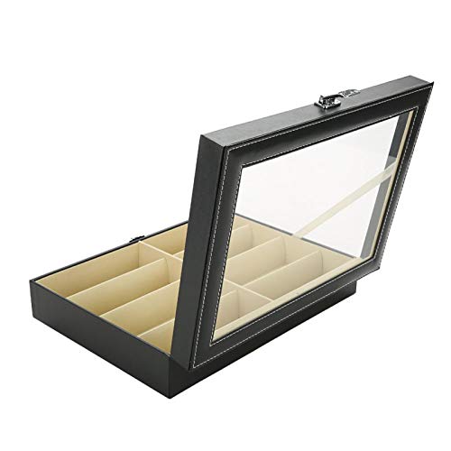 Elegant PU Leather Sunglasses Storage Box with Transparent Cover