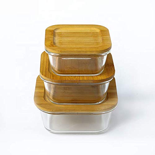 Eco-Friendly Glass Food Storage Containers with Bamboo Lids - Set of 3