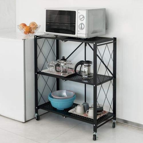 3-Layer Adjustable Kitchen Microwave Rack on Wheels for Versatile Storage