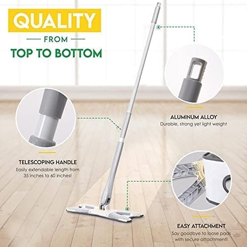 Microfiber Spray Mop with Removable Washable Pad and Extendable Handle | Wet and dry cleaning without a bucket | 360° swivel flat head reaches corners and under furniture | Ergonomic long pole protects your back | Reusable absorbe