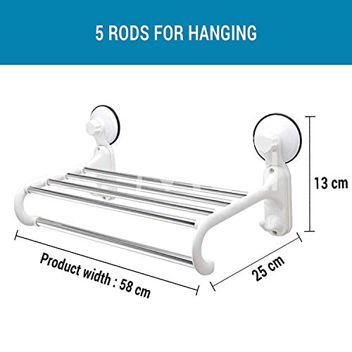 Magic Suction Cup Towel Rack with Crossbars and Hooks for Bathroom & Kitchen