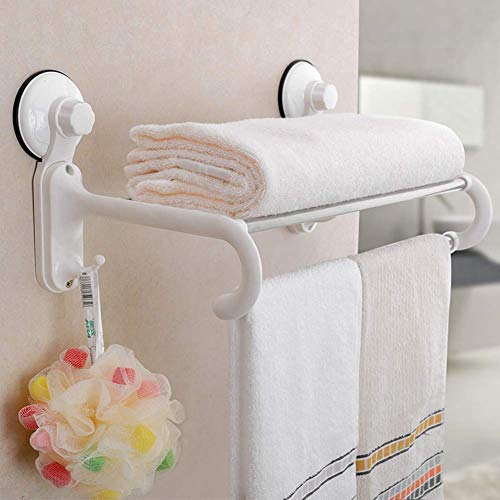 Magic Suction Cup Towel Rack with Crossbars and Hooks for Bathroom & Kitchen