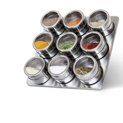 9-Piece Stainless Steel Magnetic Spice Rack for Organized Kitchen