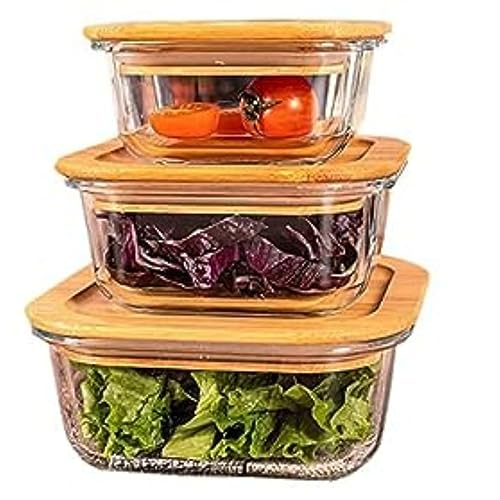 Versatile Glass Food Storage Containers with Bamboo Lids - 3 Piece Set
