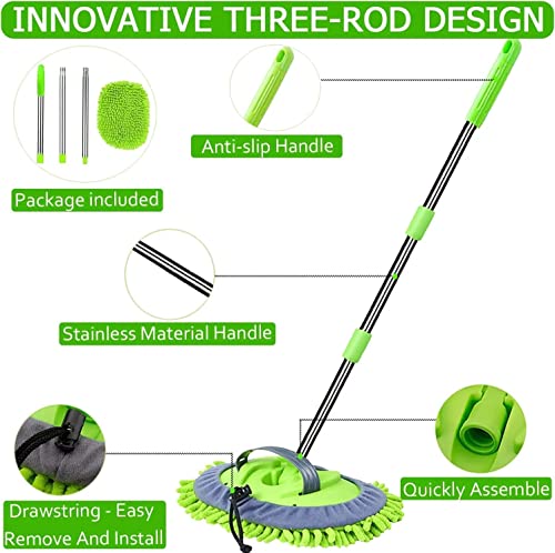 Versatile 2 in 1 Car Wash Mop Mitt with Long Handle & Chenille Microfiber