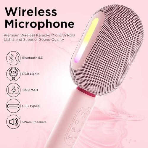 Wireless Karaoke Microphone with RGB Lights & DSP Sound Technology