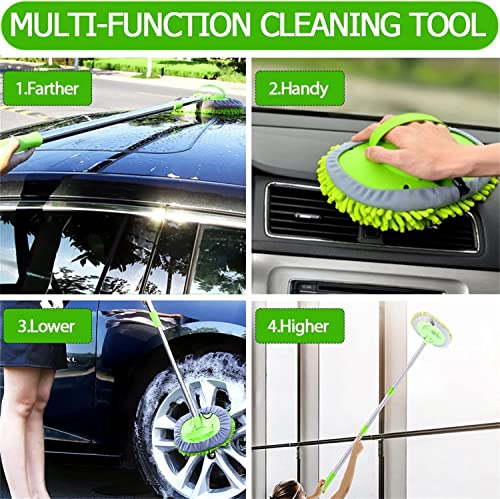 Versatile 2 in 1 Car Wash Mop Mitt with Long Handle & Chenille Microfiber