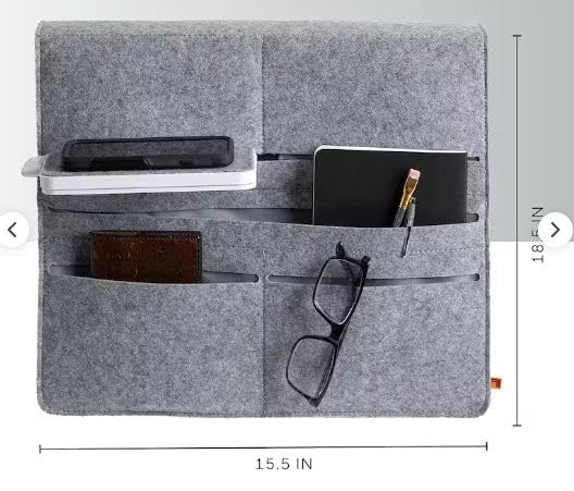 Wireless Qi-Charging Bed Caddy with Phone Shelf & Storage Pockets