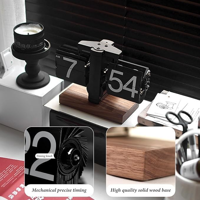 Classic Modern Wood Flip Desk Clock | Retro Analog Design for Home