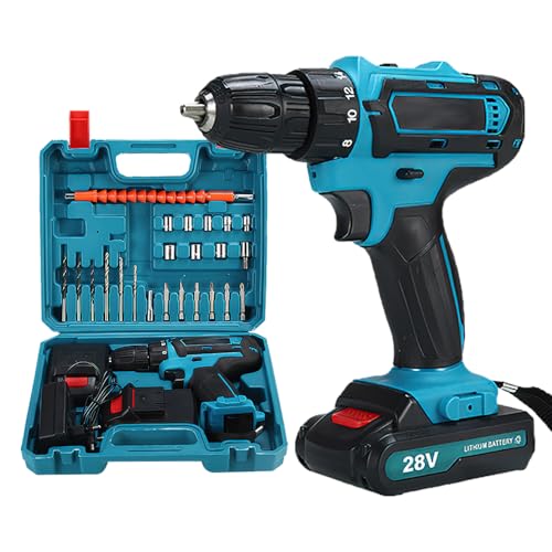 Powerful 28V Cordless Drill with Accessories and Dual Batteries