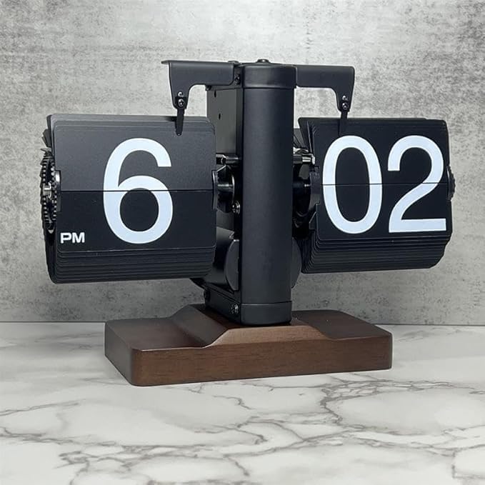 Classic Modern Wood Flip Desk Clock | Retro Analog Design for Home