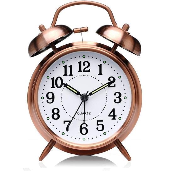 Vintage Twin Bell Alarm Clock with Loud Sound and Night LED Display