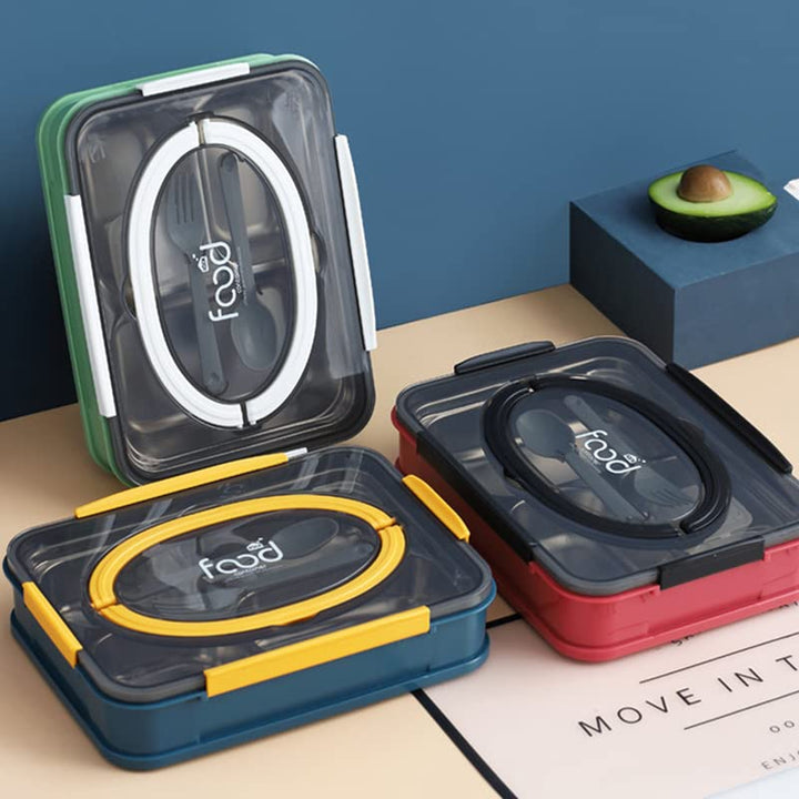 Durable Stainless Steel 4 Compartment Lunch Box for Kids & Adults