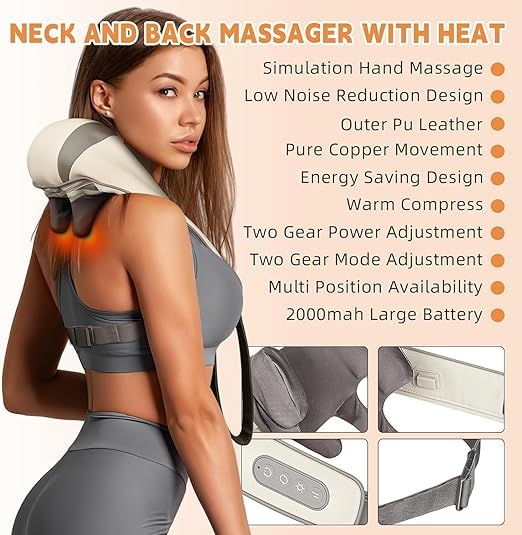 Electric Neck & Back Massager with Heat - Deep Tissue Relief Device