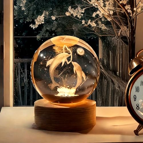 3D Dolphin Crystal Ball Night Lamp | Stylish LED Table Light