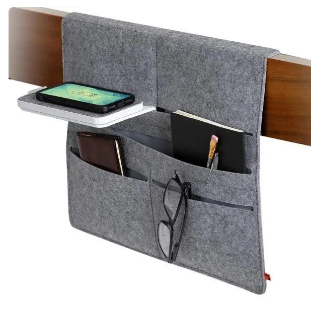 Wireless Qi-Charging Bed Caddy with Phone Shelf & Storage Pockets