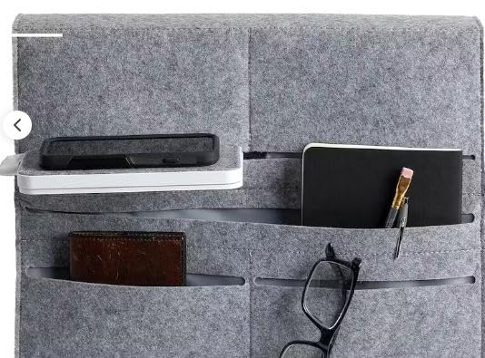 Wireless Qi-Charging Bed Caddy with Phone Shelf & Storage Pockets