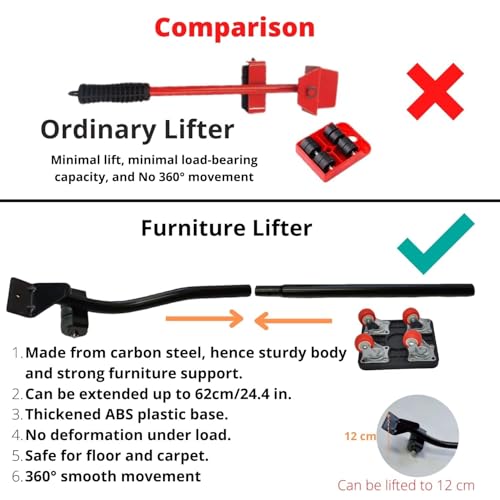 Heavy Duty Furniture Lifter with 360° Roller Pads for Easy Moving