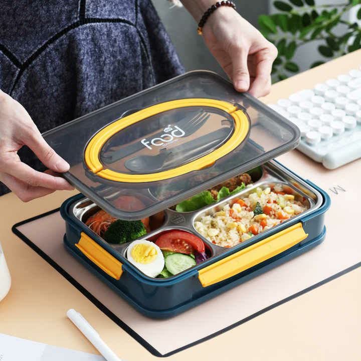 Durable Stainless Steel 4 Compartment Lunch Box for Kids & Adults