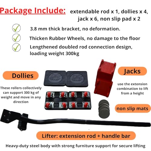 Heavy Duty Furniture Lifter with 360° Roller Pads for Easy Moving
