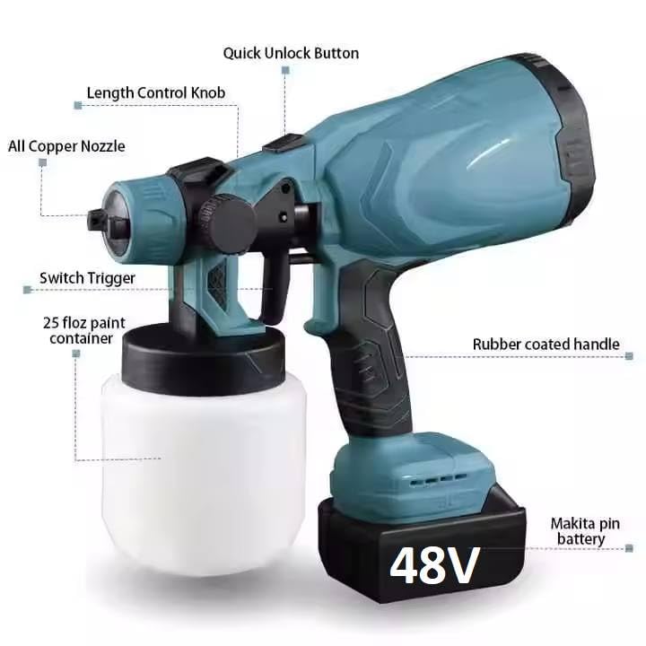 Versatile Electric Paint Sprayer with 48V Battery & 800ml Capacity