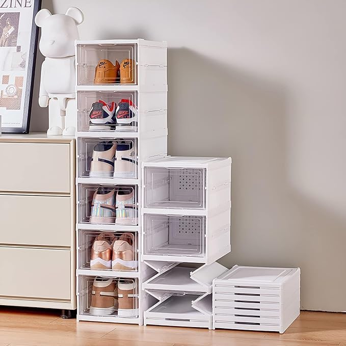 Collapsible Shoe Organizer with Clear Doors - Space-Saving Storage Solution