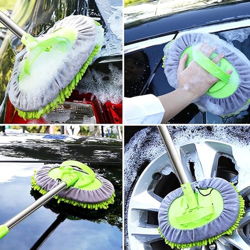 Versatile 2 in 1 Car Wash Mop Mitt with Long Handle & Chenille Microfiber