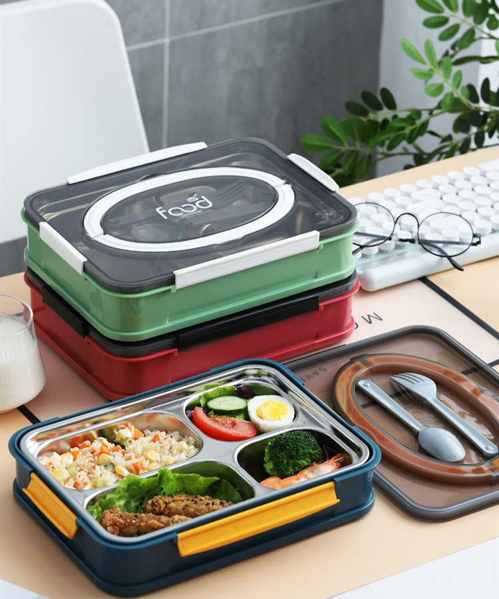4 Compartment Stainless Steel Lunch Box - Leak Proof & Durable Design