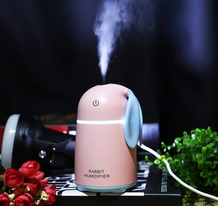 Portable Rabbit Shaped Humidifier with LED Night Light for Home & Office