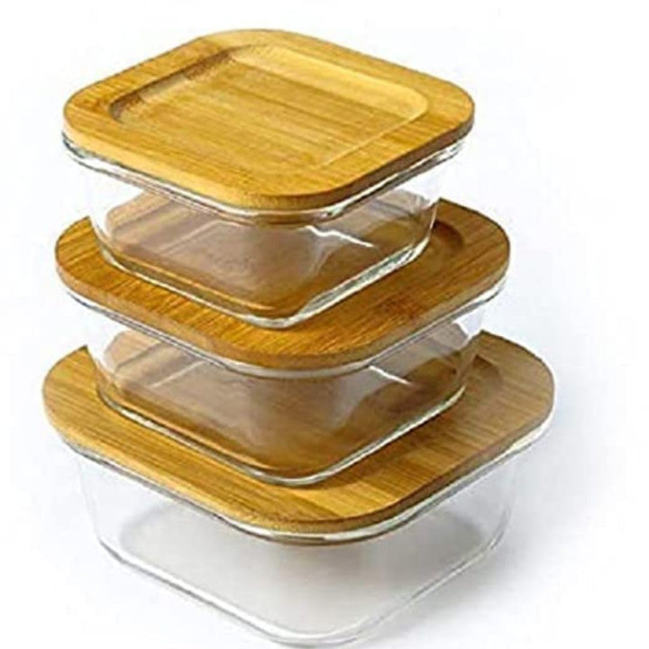 Eco-Friendly Glass Food Storage Containers with Bamboo Lids - Set of 3