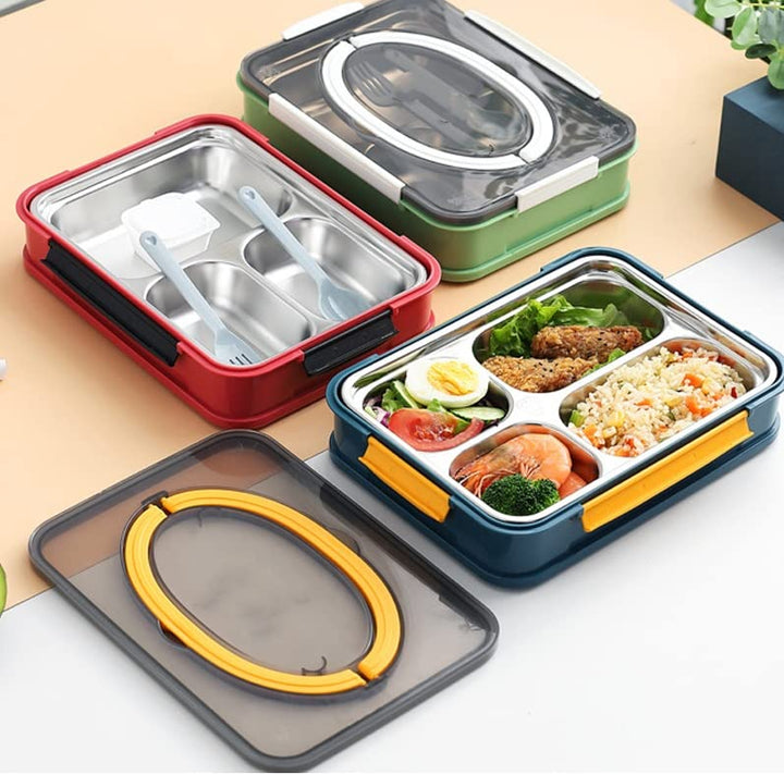 Durable Stainless Steel 4 Compartment Lunch Box for Kids & Adults