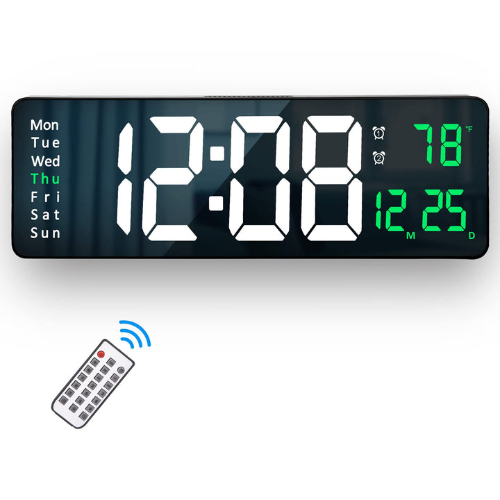 Large Digital Wall Clock with Remote Control - LED Display & Temperature