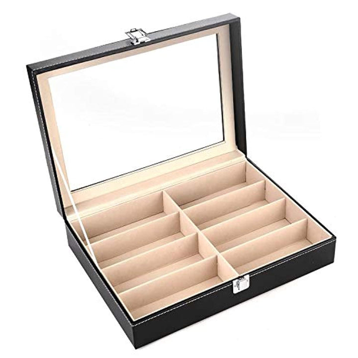 Elegant PU Leather Sunglasses Storage Box with Transparent Cover