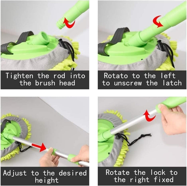 Versatile 2 in 1 Car Wash Mop Mitt with Long Handle & Chenille Microfiber