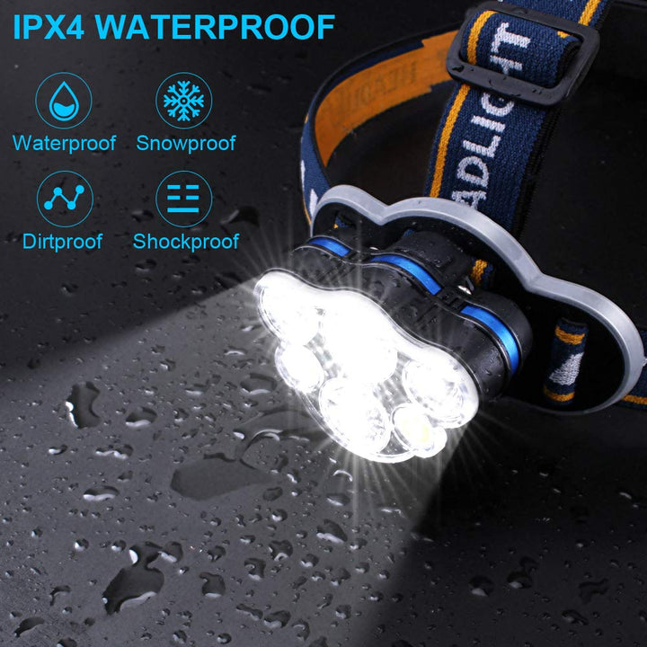 Rechargeable Waterproof Headlamp with 8 Lighting Modes for Outdoor Use