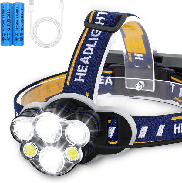 Rechargeable Waterproof Headlamp with 8 Lighting Modes for Outdoor Use