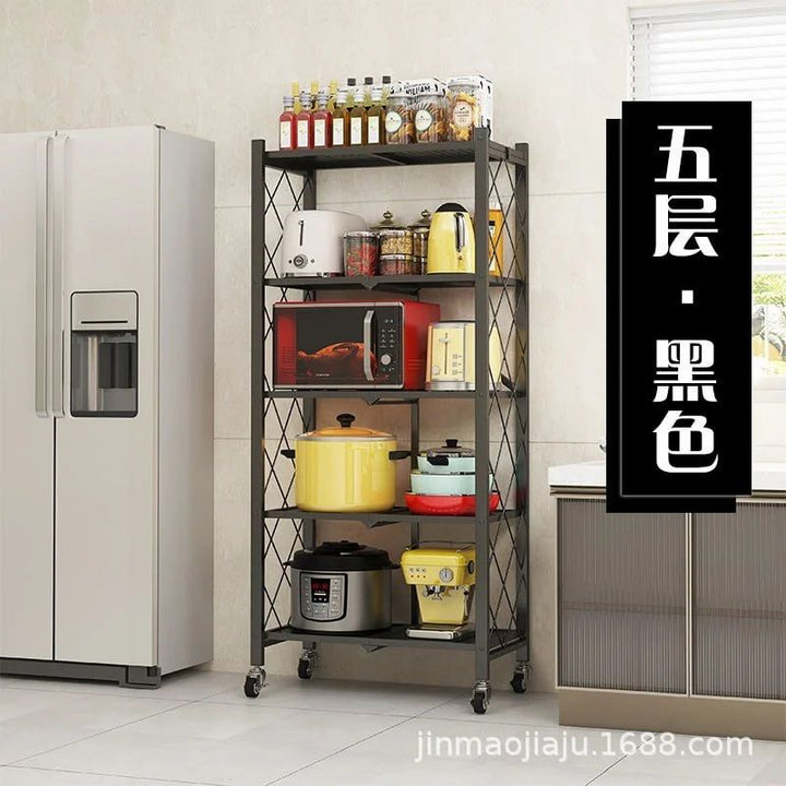 Versatile Foldable Multi-Layer Steel Kitchen Shelf with Wheels