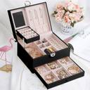 Elegant PU Leather Jewelry Box Organizer with Lock & Mirror for Travel