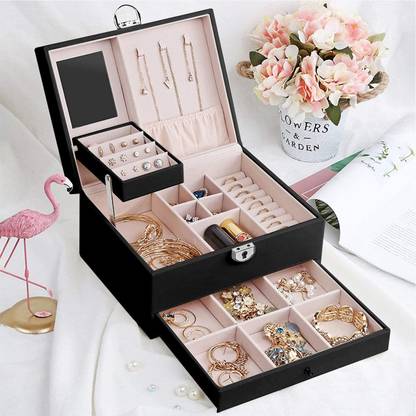 Elegant PU Leather Jewelry Box Organizer with Lock & Mirror for Travel