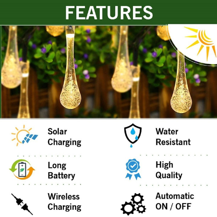Enchanting Solar Crystal Waterdrop String Lights for Outdoor Decor