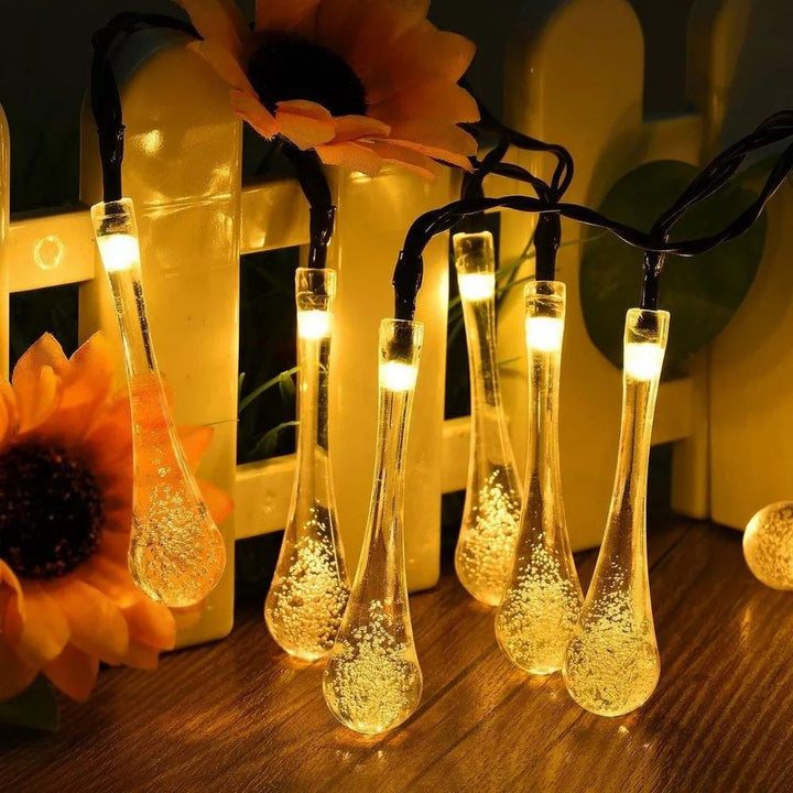 Enchanting Solar Crystal Waterdrop String Lights for Outdoor Decor