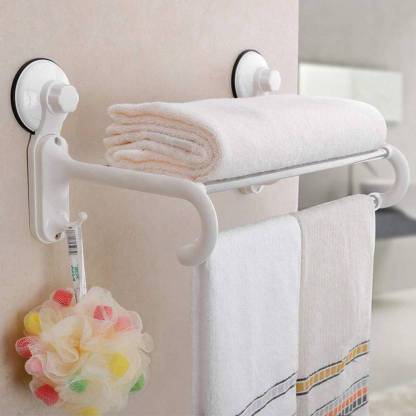 Magic Suction Cup Towel Rack with Crossbars and Hooks for Bathroom & Kitchen